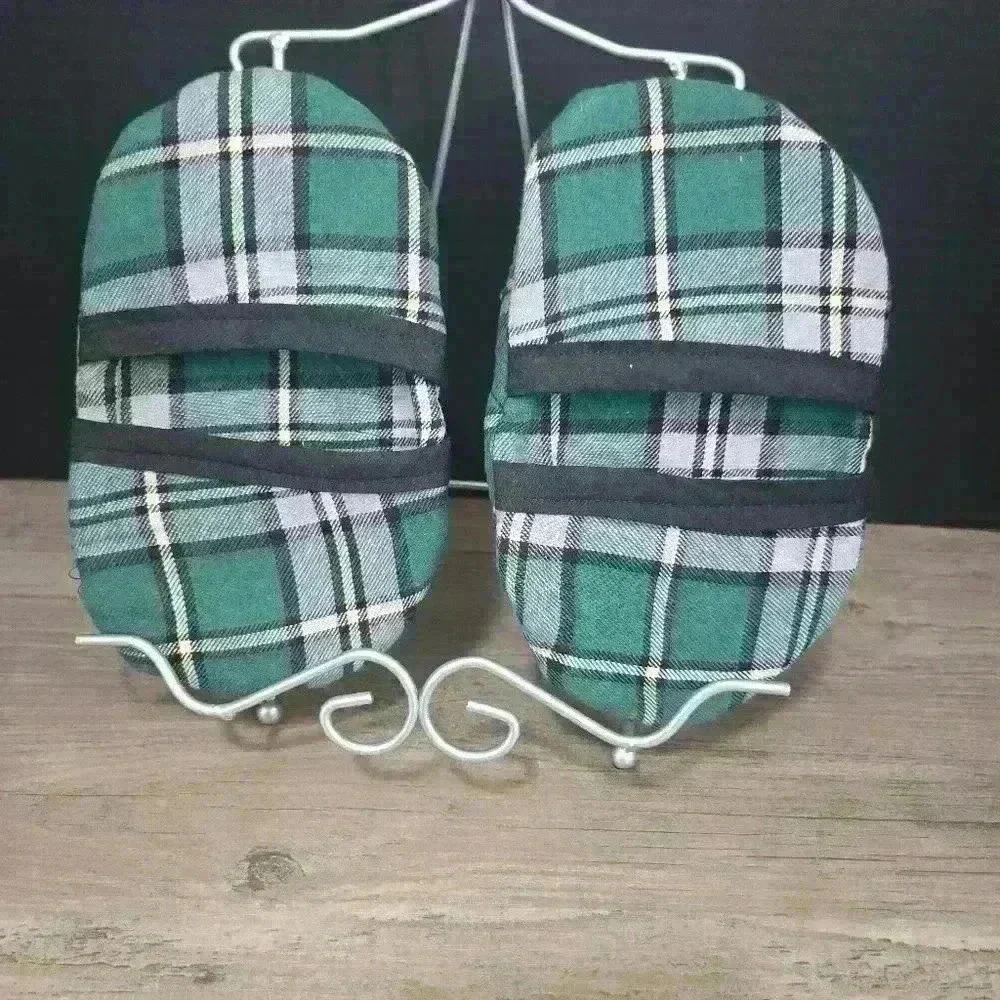 Handmade Microwave Mitts Green / White / Black /  Yellow Plaid / Regular Size